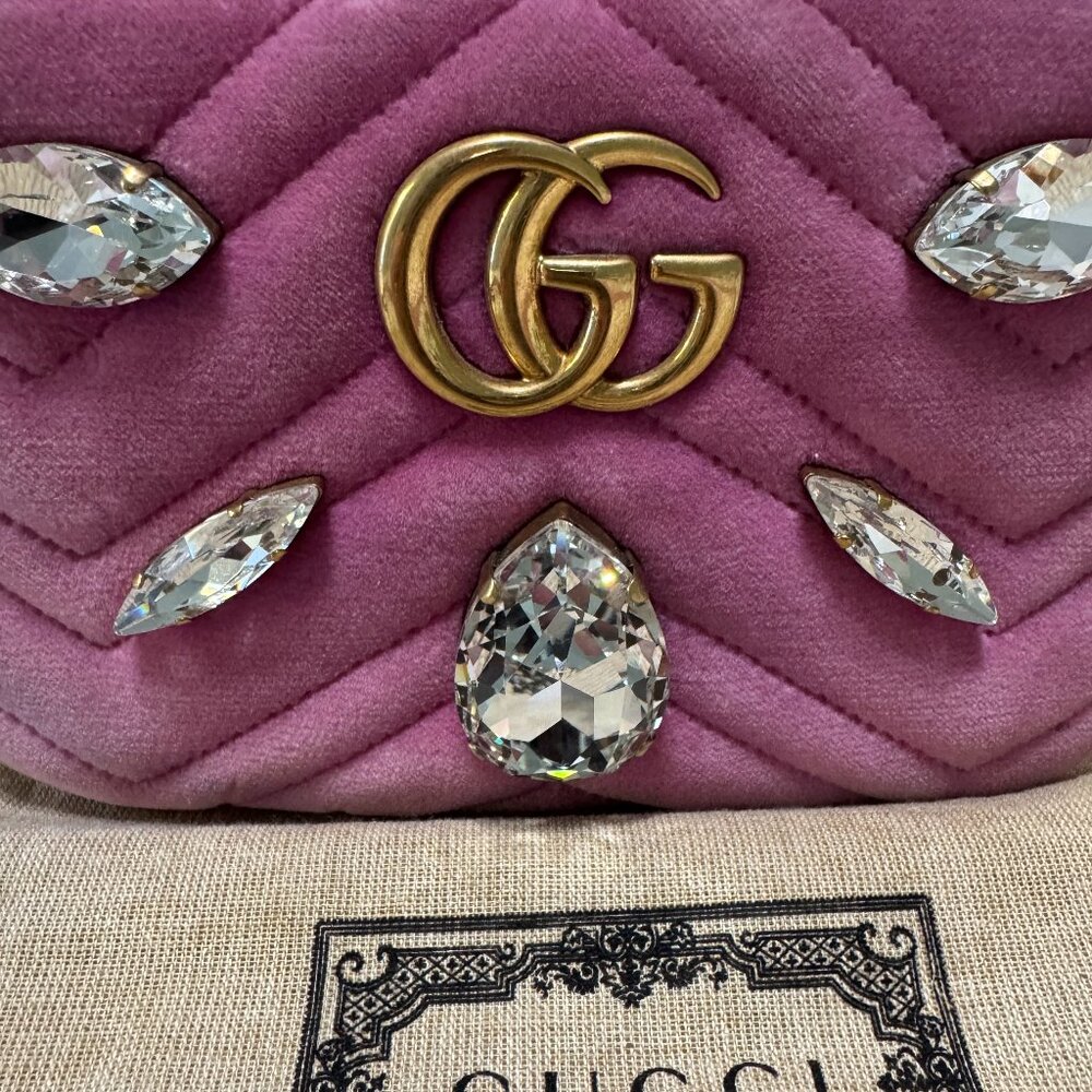 Gucci Velvet Marquise Crystal Mini GG Marmont Shoulder Bag - Picture 14 of 16
